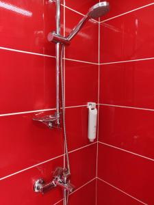 a red tiled bathroom with a red shower at The Room in Dubrovnik +23 photos