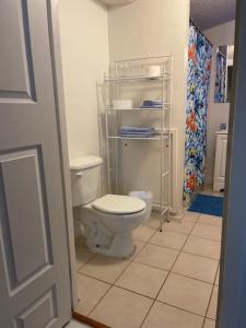 a bathroom with a white toilet in a room at The Van Zant House in Jacksonville
