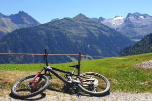 a bike parked on the side of a mountain at Bijou in den Bergen in Disentis