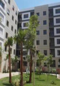 a group of palm trees in front of a building at Short Stay Apartment aéroport casablanca in Nouaseur