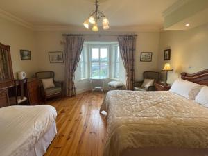 1 dormitorio con 2 camas y ventana en Glendine Country House Wexford, en Wexford