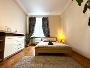 מיטה או מיטות בחדר ב-Charming Spacious Apartment