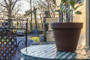 een tafel met een potplant erop bij Top Joe's Townhouse in Narberth