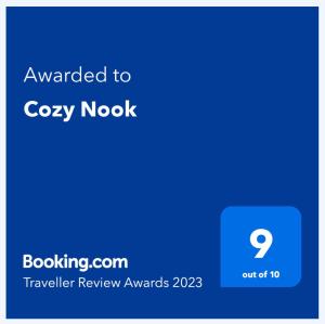 Certifikát, hodnocení, plakát nebo jiný dokument vystavený v ubytování Cozy Nook