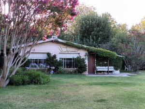 una casa con un banco en el patio en Quinta El Tala en Lobos