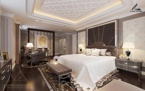 1 dormitorio con cama, lavabo y bañera en Quynh Trang Hung Yen Hotel, en HÆ°ng YÃªn