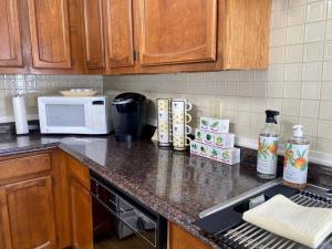 a kitchen with a counter top with a microwave at Peddlers Carriage house in New Hope