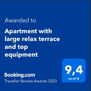 Apartment with large relax terrace and top equipment tanúsítványa, márkajelzése vagy díja