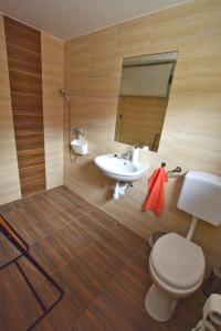 Doboz的住宿－Tölgyes Üdülő，一间带水槽、卫生间和镜子的浴室