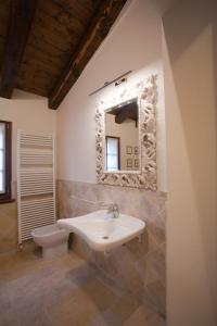 ein Badezimmer mit einem Waschbecken, einem WC und einem Spiegel in der Unterkunft Wine Resort Luisa in Mariano del Friuli
