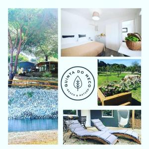 a collage of photos of a hotel room and a bedroom at Quinta do Meco - Beach & Nature in Aldeia do Meco