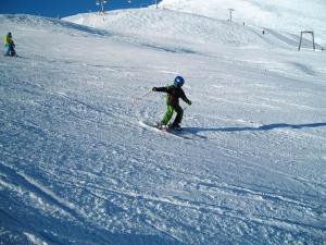 une personne fait du ski sur une piste enneigée dans l'établissement Appartement Carola, à Sankt Gallenkirch