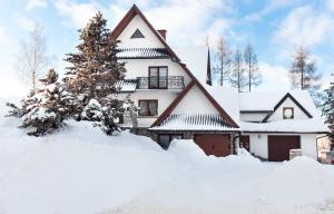 a house is covered in snow at Pokoje u Danusi in Groń