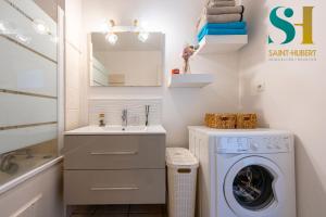 La salle de bains est pourvue d'un lave-linge et d'un lavabo. dans l'établissement "Le Cosy", 2 chambres, Centre-ville de Saint-Denis, à Saint-Denis