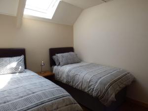 um quarto com 2 camas e uma janela em Spring Garden Cottage em Carmarthen