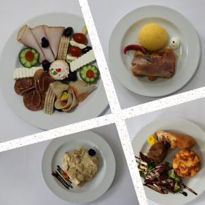 three pictures of plates of food on a table at Jianca Pensiune Agroturistică in Bogea