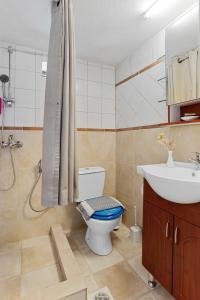 une salle de bain avec toilettes et lavabo dans l'établissement Bella-Maria at Aptera with mountain and sea view !!, à La Canée 28 autres photos
