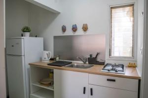 kuchnia ze zlewem i białą lodówką w obiekcie Ananda hosting in the magical Golan Heights w mieście Ein Zivan