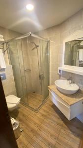 アンタルヤにあるKaleici Hotelのバスルーム(シャワー、洗面台、トイレ付)
