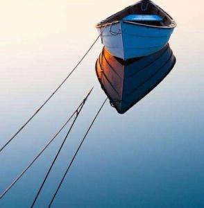 プンタ・セッカにあるTerrazza Montalbanoの水上に座る青い船