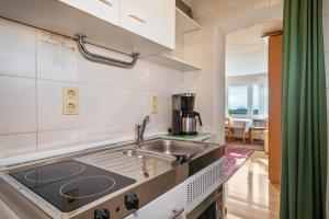 cocina con fregadero y fogones en Haus Kees - Apartment, en Kressbronn am Bodensee