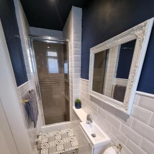 a bathroom with a shower and a toilet and a sink at Inverness City Centre Flat in Inverness