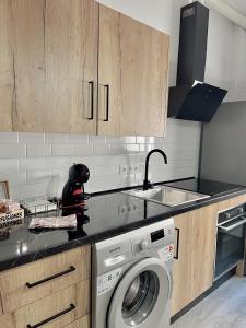 a kitchen with a washing machine and a sink at Apartamentos CEO - Naranja in Ronda