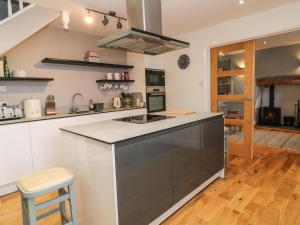 cocina con encimera y fogones horno superior en Bryants Cottage, en Chulmleigh