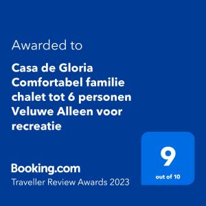 Certifikát, hodnocení, plakát nebo jiný dokument vystavený v ubytování Comfortabel en gezellig familie chalet tot 6 personen op de Veluwe Bungalowpark De Kern - All inclusive