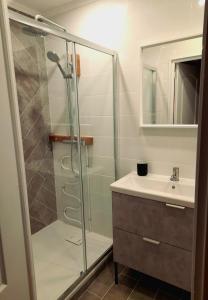 a bathroom with a shower and a sink at Les Roches Restaurant & Chambre d'Hotes in Servant