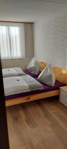 a bedroom with two beds with pillows on them at Ferienhaus und Ferienappartements Brunner in Höchst +62 photos
