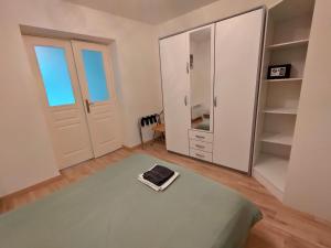 1 dormitorio con cama y espejo grande en Luxury Loft Lourdes, en Lourdes