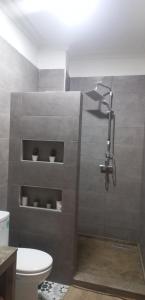 La salle de bains est pourvue d'une douche, de toilettes et d'un lavabo. dans l'établissement Nahililan Appartement, à Marrakech