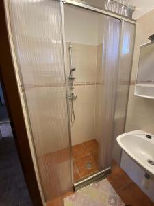 W łazience znajduje się prysznic i umywalka. w obiekcie Chalupa Juli w mieście Velké Karlovice