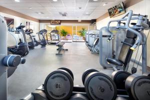 a gym with treadmills and machines in a room at Hotel Gran Canaria Princess - Adults Only in Playa del Ingles