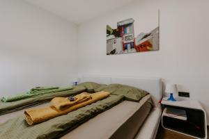 dwa łóżka w pokoju szpitalnym z kocem w obiekcie FAIRien from home w mieście Neusiedl am See