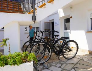 un grupo de bicicletas estacionadas al lado de un edificio en Casa rural Cal Gasso, en El Poblenou del Delta