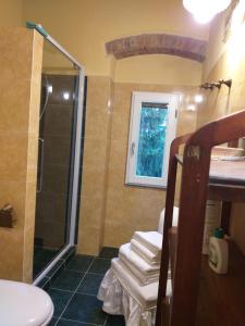 een badkamer met een douche, een toilet en een wastafel bij Appartamento Ristoro67 in Arezzo