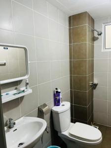 a bathroom with a toilet and a sink and a mirror at Homestay King Putrajaya sebelah Alamanda in Putrajaya