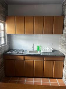 a kitchen with a sink and a stove at CASA DE LOURDES - LA CANDELARIA in Bogotá