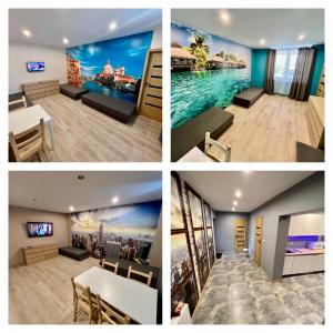 a collage of four pictures of a room at GOOD APART APARTAMENTY 3 SYPIALNIE PARKINg in Łódź