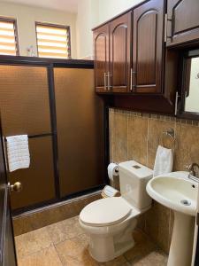 a bathroom with a toilet and a sink at Apartamento #1 Portal de Occidente in Quetzaltenango