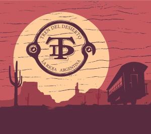 un cartel de un desierto con un tren en primer plano en Tren Del Desierto en Villa Unión
