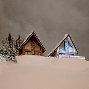 a cabin in the snow with snow at Leśny Wierch in Bukowina Tatrzańska