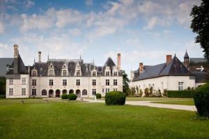 duży biały dom z zielonym trawnikiem w obiekcie Gîte au cœur des châteaux de la Loire w mieście Cellettes