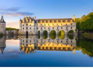 zamek z odbiciem w wodzie w obiekcie Gîte au cœur des châteaux de la Loire w mieście Cellettes +7 zdjęć