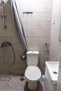 a bathroom with a toilet and a shower and a sink at Gutsa Artists Mini-Hotel in Tbilisi City
