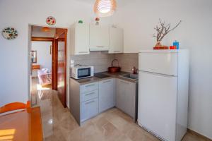 La cuisine est équipée d'un réfrigérateur et d'un four micro-ondes. dans l'établissement Kavousanos Apartments, à Istron