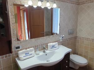 索倫托的住宿－b&b Sorrento Garden，一间带水槽、卫生间和镜子的浴室