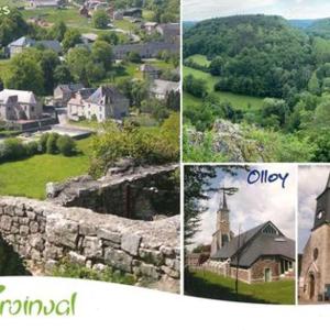 a collage of pictures of a village with a church at Centre Louis Delobbe in Olloy-sur-Viroin